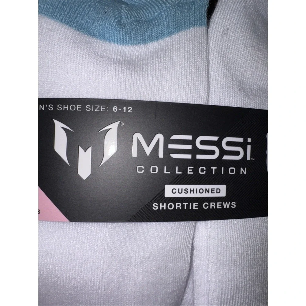 Messi Collection Socks Shortie Crew Socks 6 Pairs Mens Sz 6-12 White Blue New